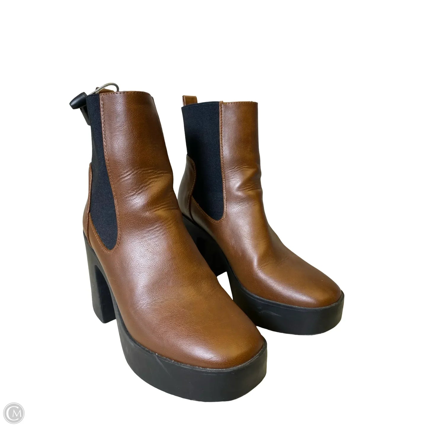 Boots Mid-calf Heels By Bamboo In Black & Brown, Size: 8.5
