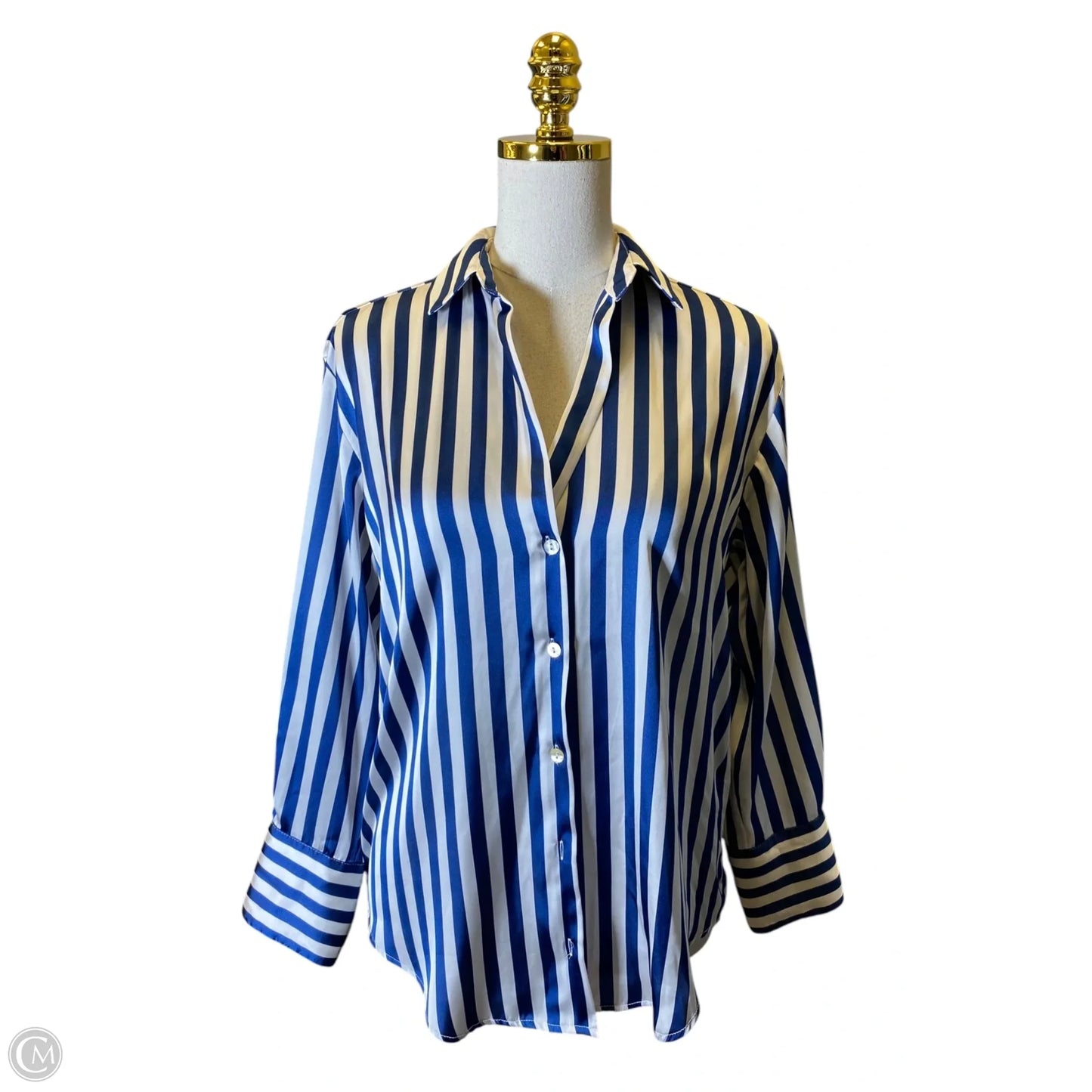Blouse Long Sleeve By Zara In Blue & White, Size: Xs