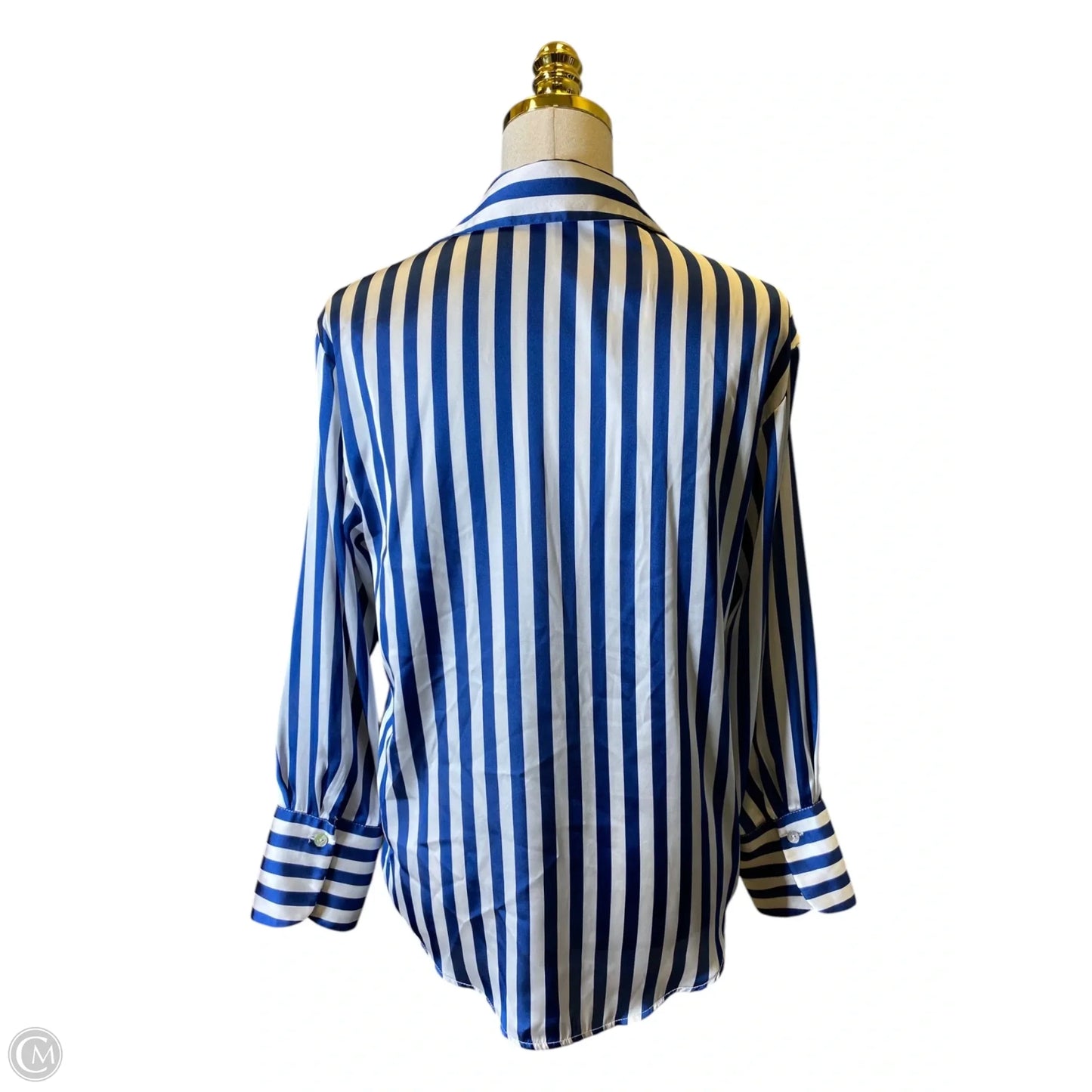 Blouse Long Sleeve By Zara In Blue & White, Size: Xs