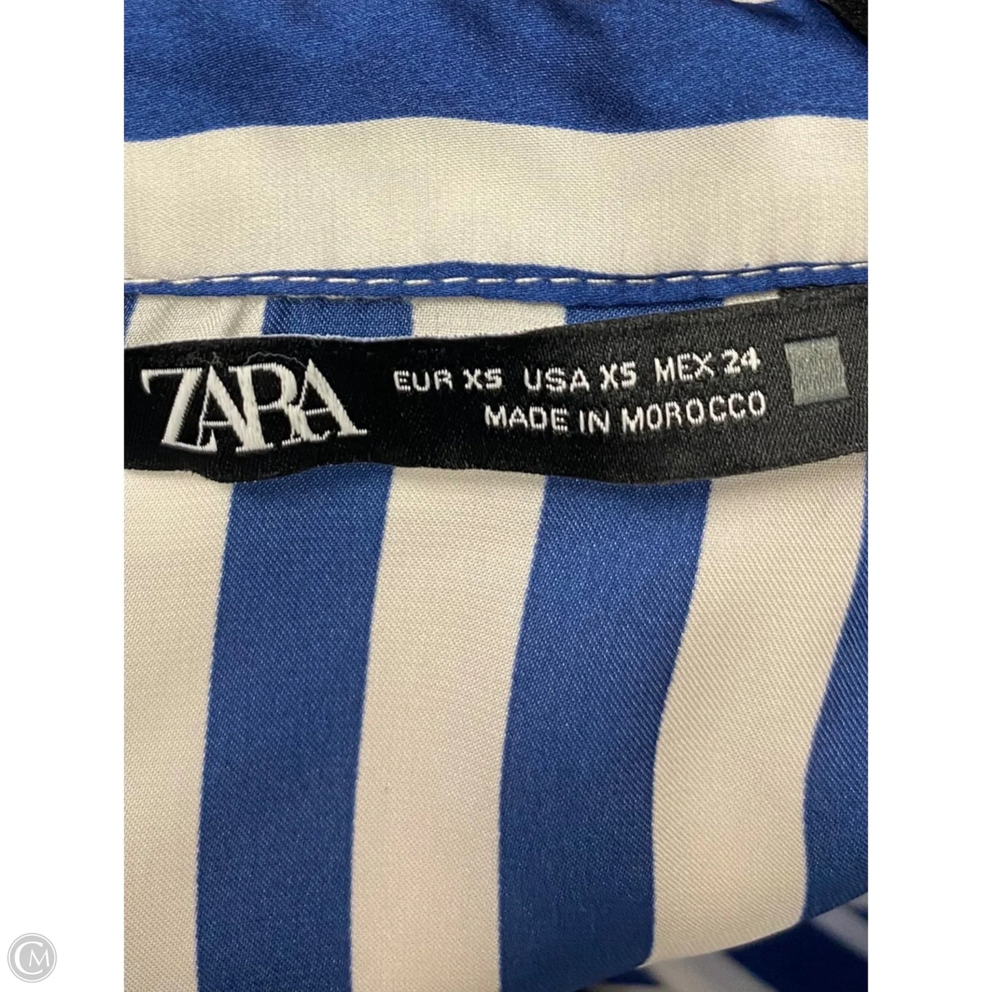 Blouse Long Sleeve By Zara In Blue & White, Size: Xs