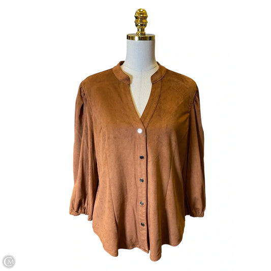 Blouse Long Sleeve By Philosophy In Brown, Size: Xl
