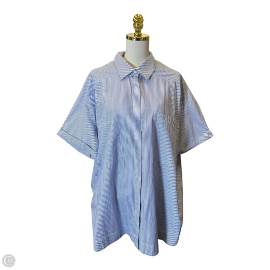 Blouse Short Sleeve By Zara In Blue & White, Size: Xl