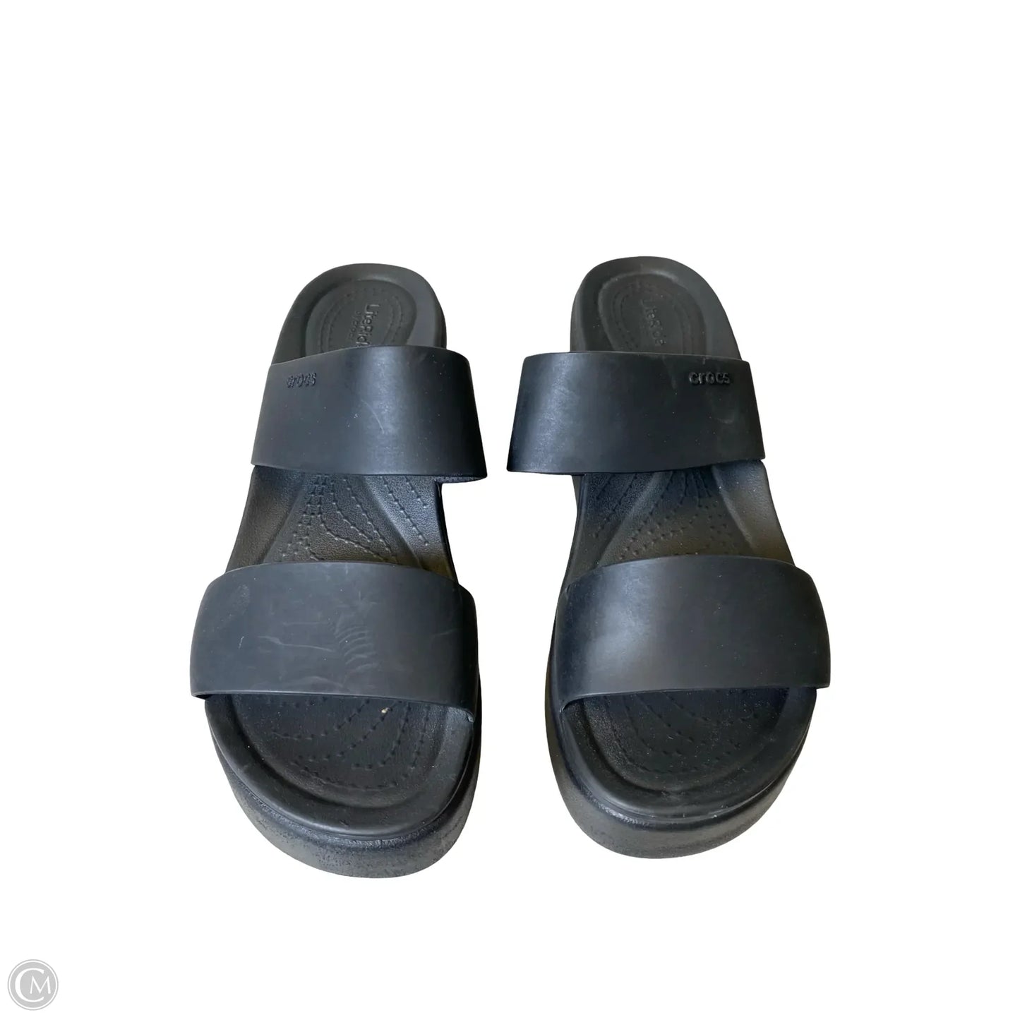 Sandals Heels Platform By Crocs In Black, Size: 7
