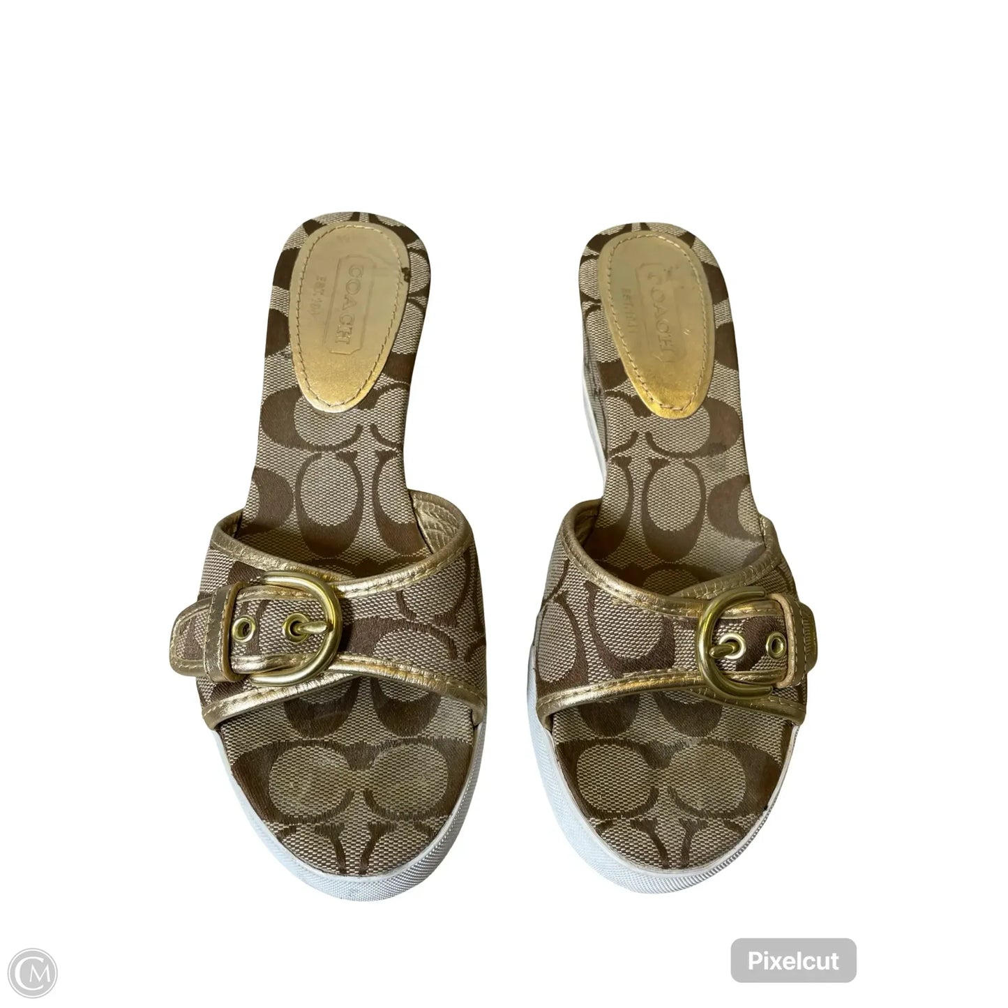 Shoes Designer By Coach In Brown & Gold, Size: 6