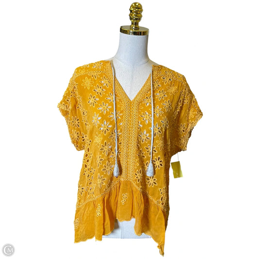 Top Short Sleeve Designer By Johnny Was In Yellow, Size: L
