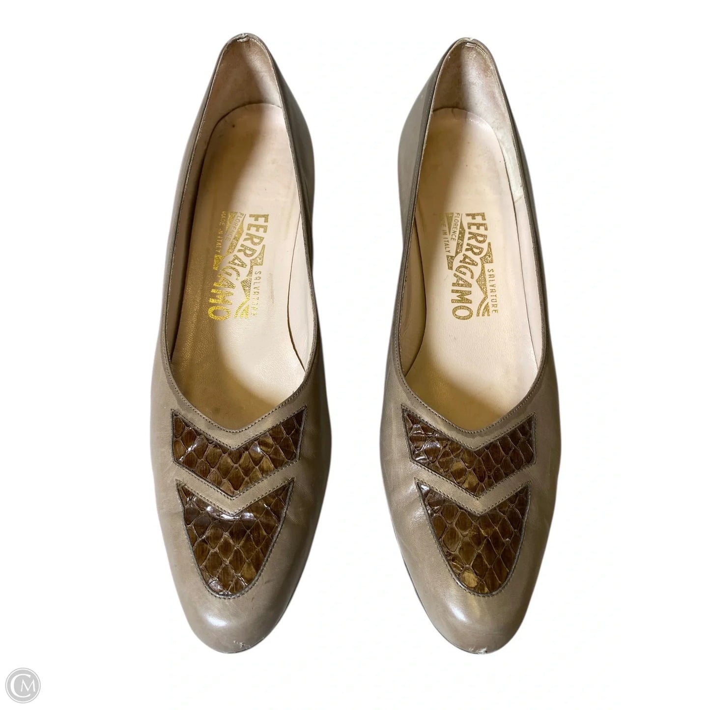 Shoes Luxury Designer By Ferragamo In Taupe, Size: 10