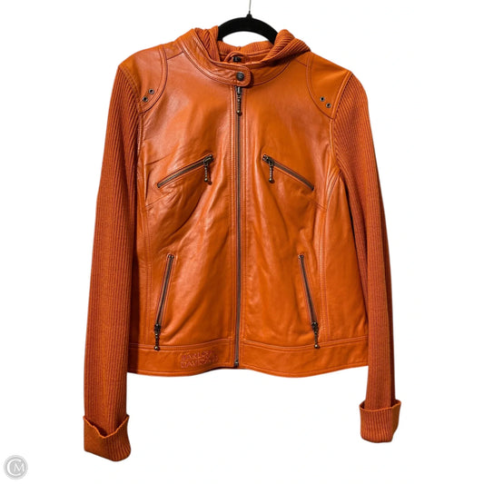 Jacket Leather By Harley Davidson In Orange, Size: L