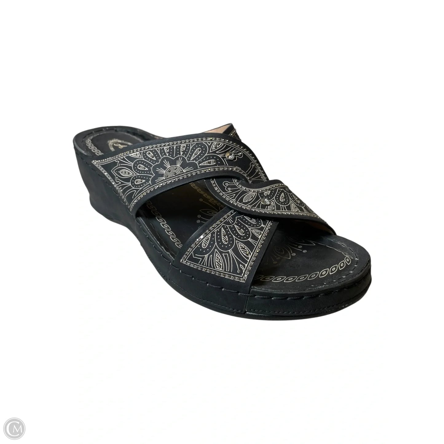 Shoes Heels Wedge By Clothes Mentor In Black & Cream, Size: 9.5