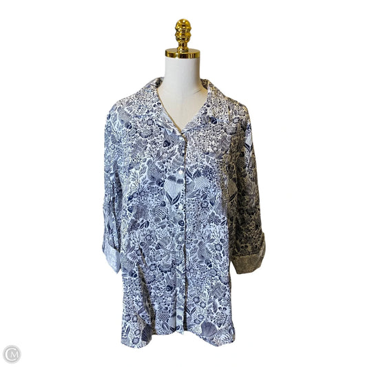 Top Long Sleeve By Charter Club In Blue & White, Size: Xl