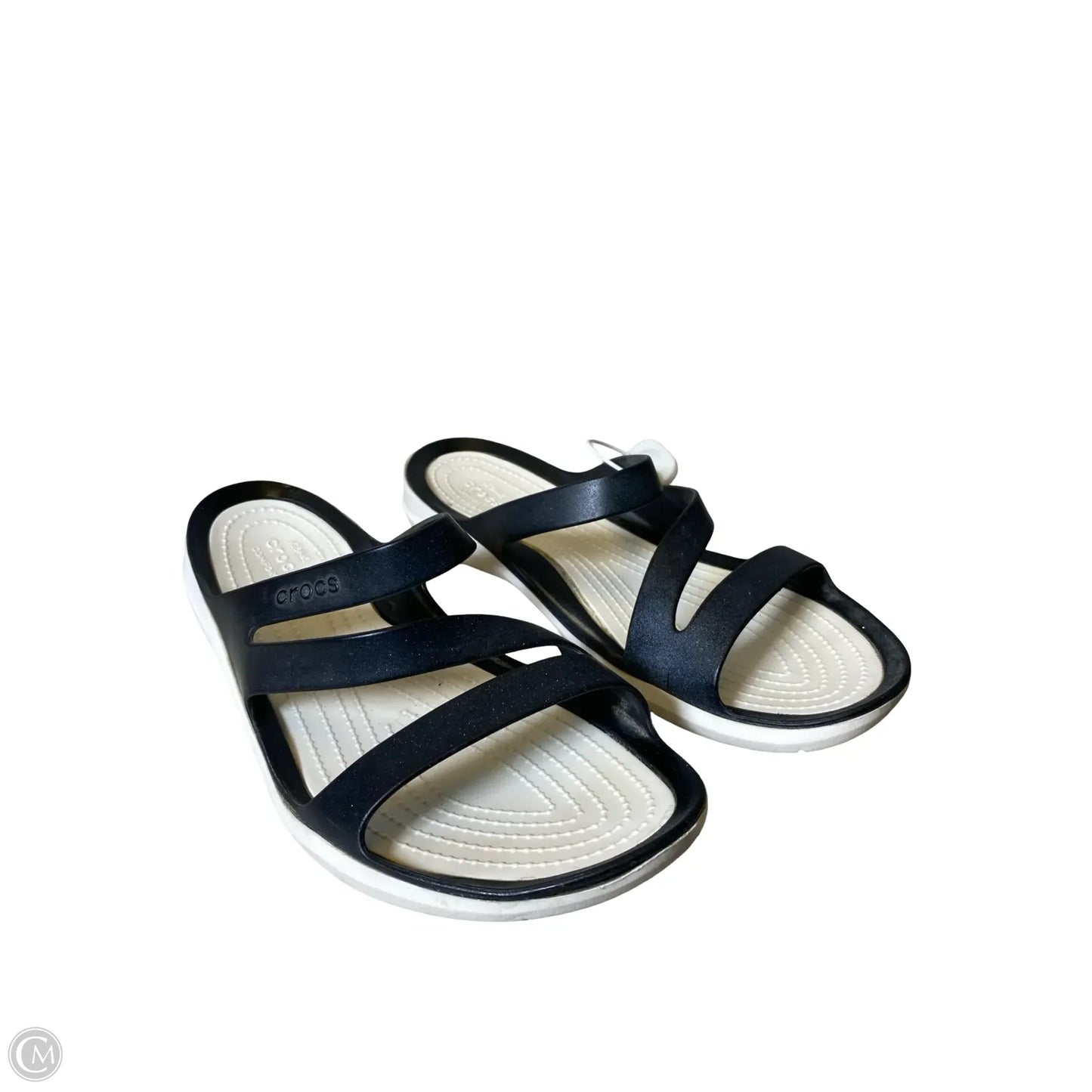 Sandals Flats By Crocs In Black & White, Size: 10