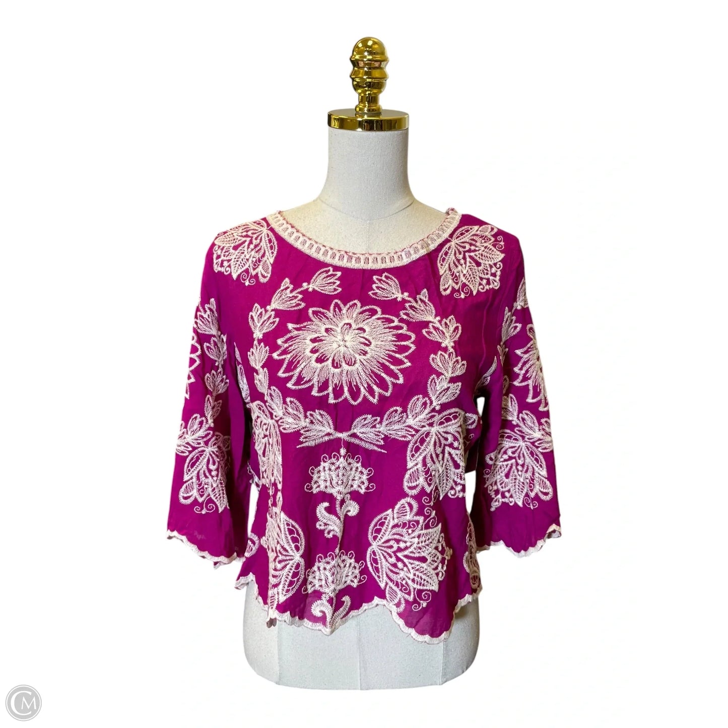 Top Long Sleeve By Solitaire In Purple & White, Size: S
