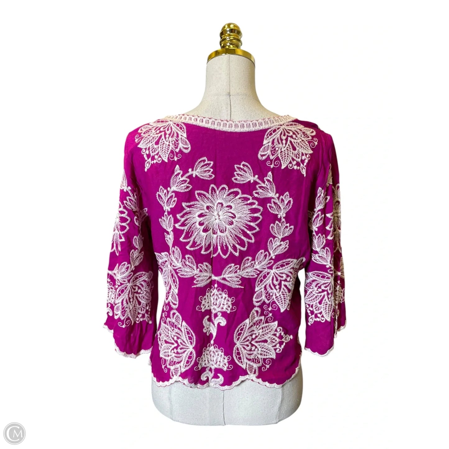 Top Long Sleeve By Solitaire In Purple & White, Size: S