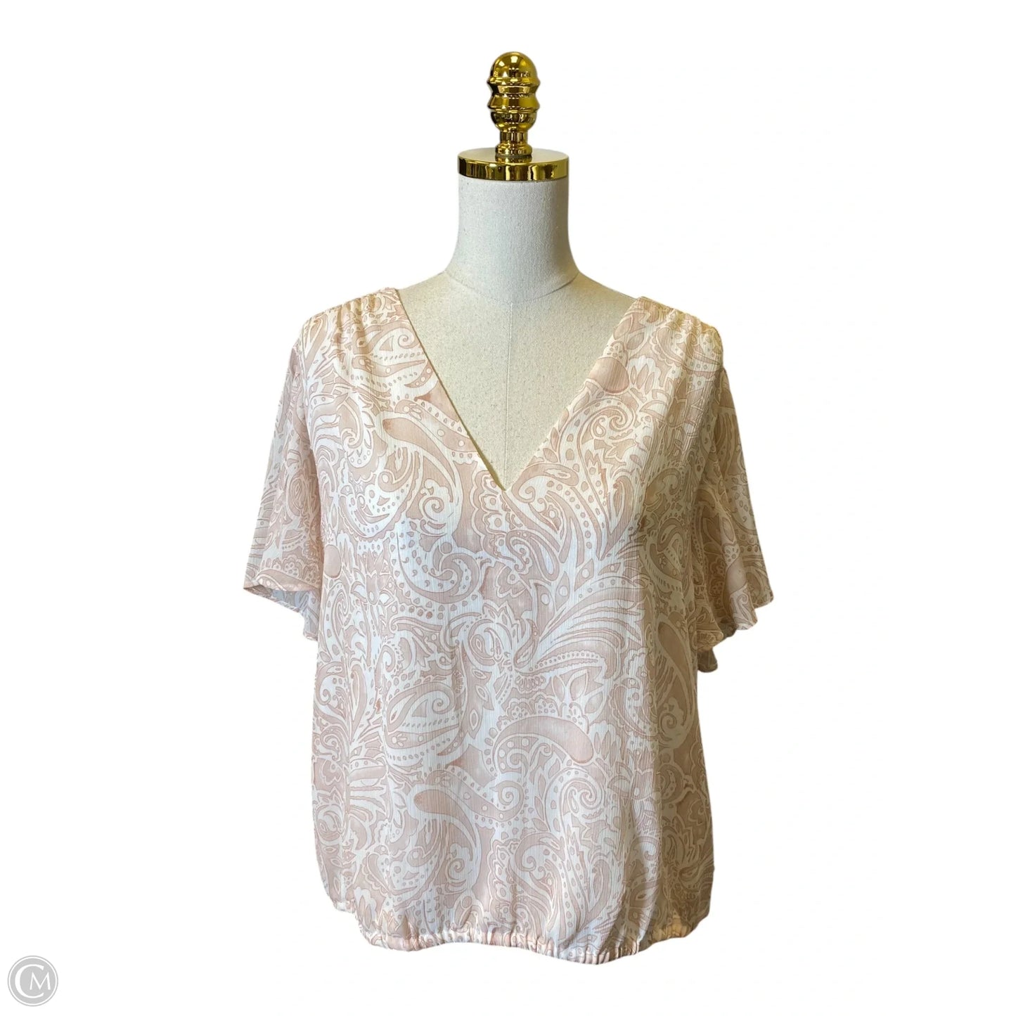 Top Short Sleeve By Express In Pink & White, Size: Xl