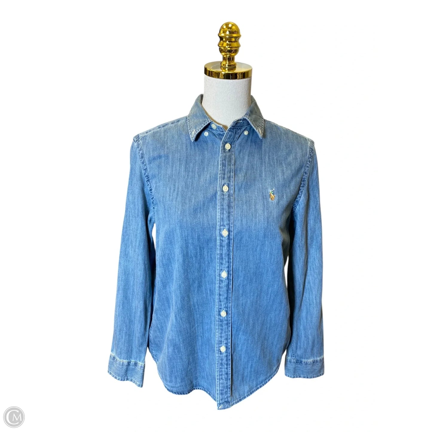 Top Long Sleeve By Polo Ralph Lauren In Blue Denim, Size: S