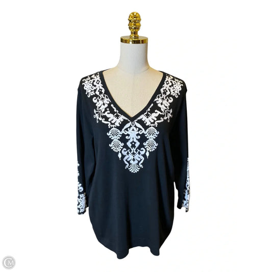 Top 3/4 Sleeve By Chicos In Black & White, Size: Xl