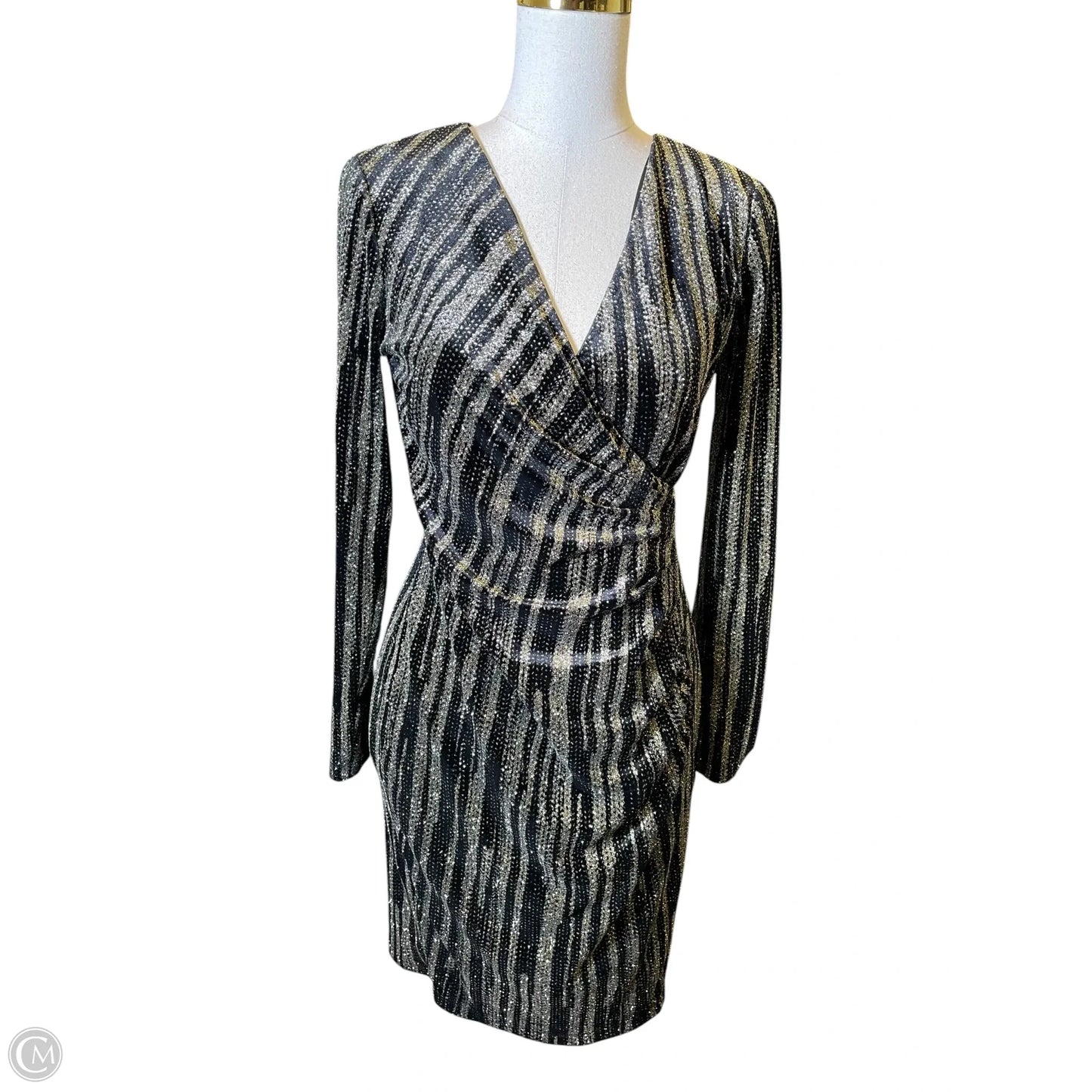 Dress Party Short By Calvin Klein In Black & Gold, Size: Xs