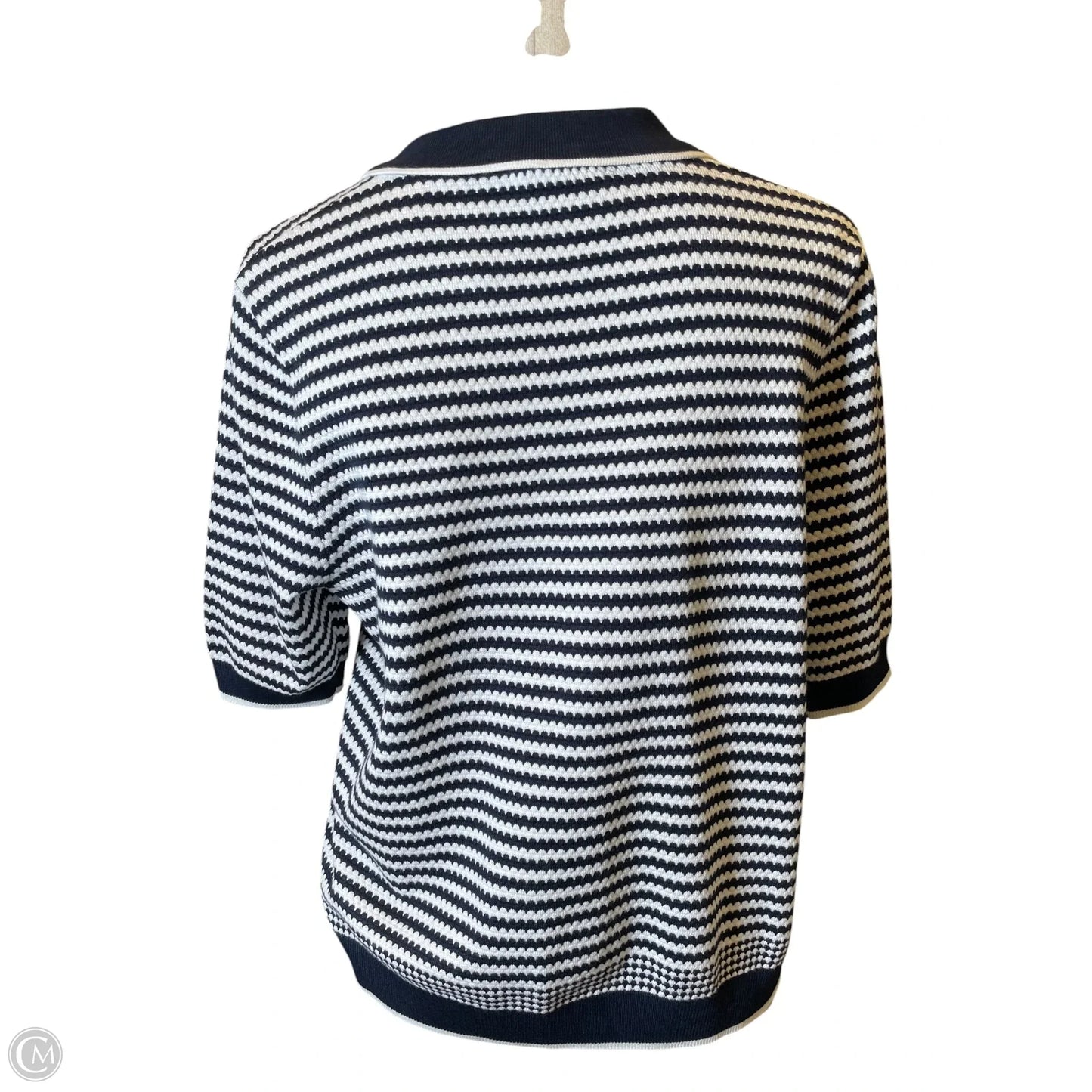 Top Short Sleeve By Adrianna Papell In Blue & White, Size: L