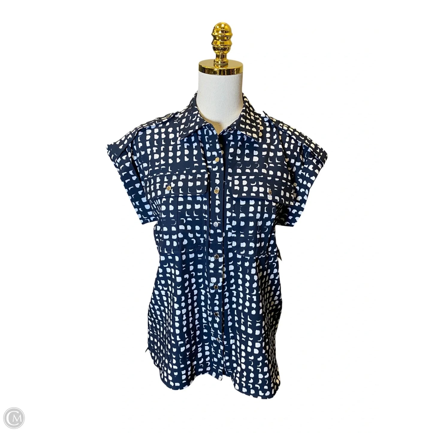 Top Short Sleeve By Calvin Klein In Blue & White, Size: S