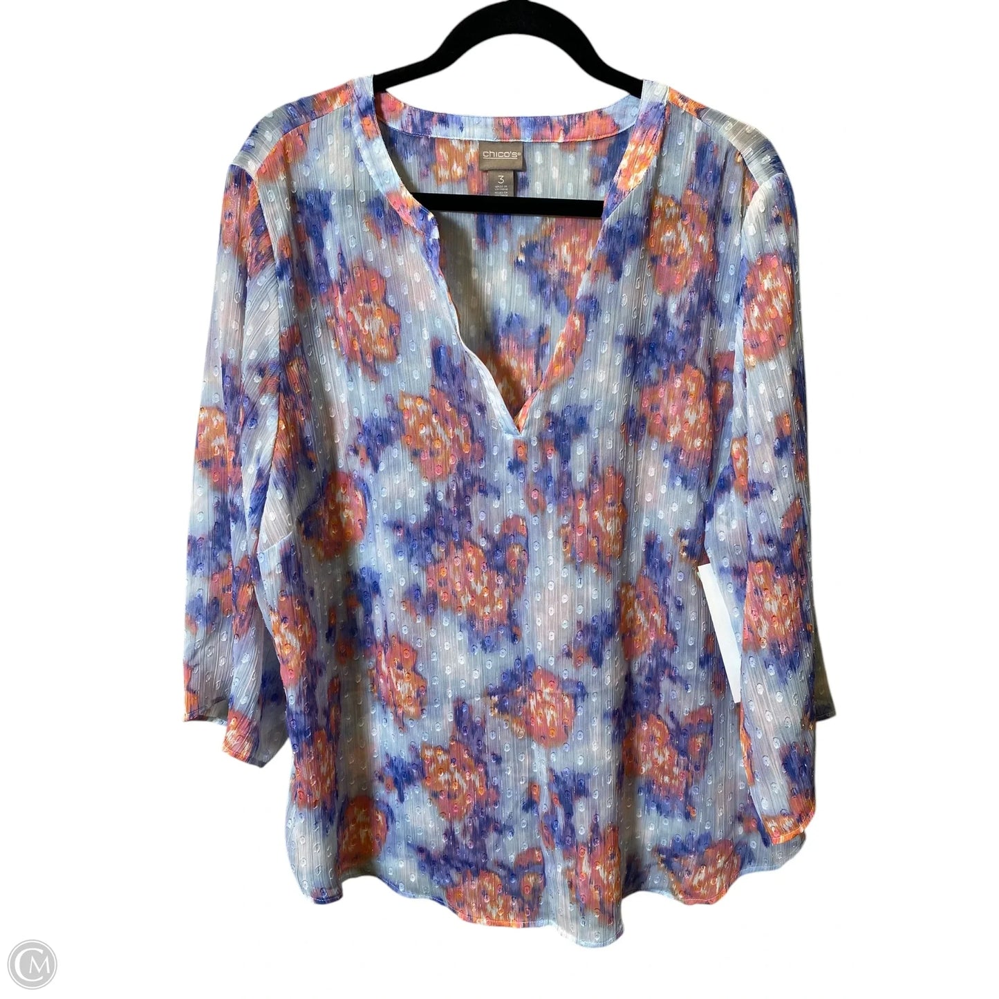 Top 3/4 Sleeve By Chicos In Floral Print, Size: S