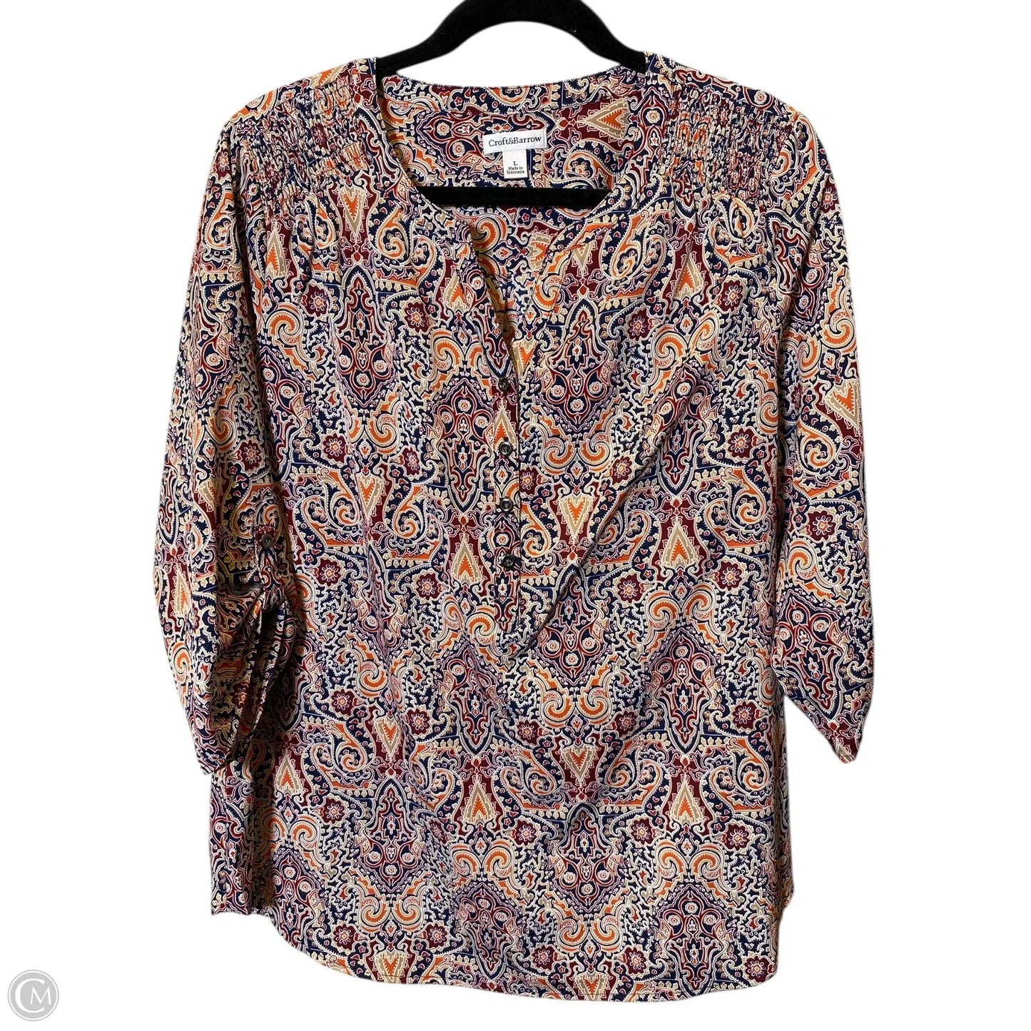 Top 3/4 Sleeve By Croft And Barrow In Multi-colored, Size: L