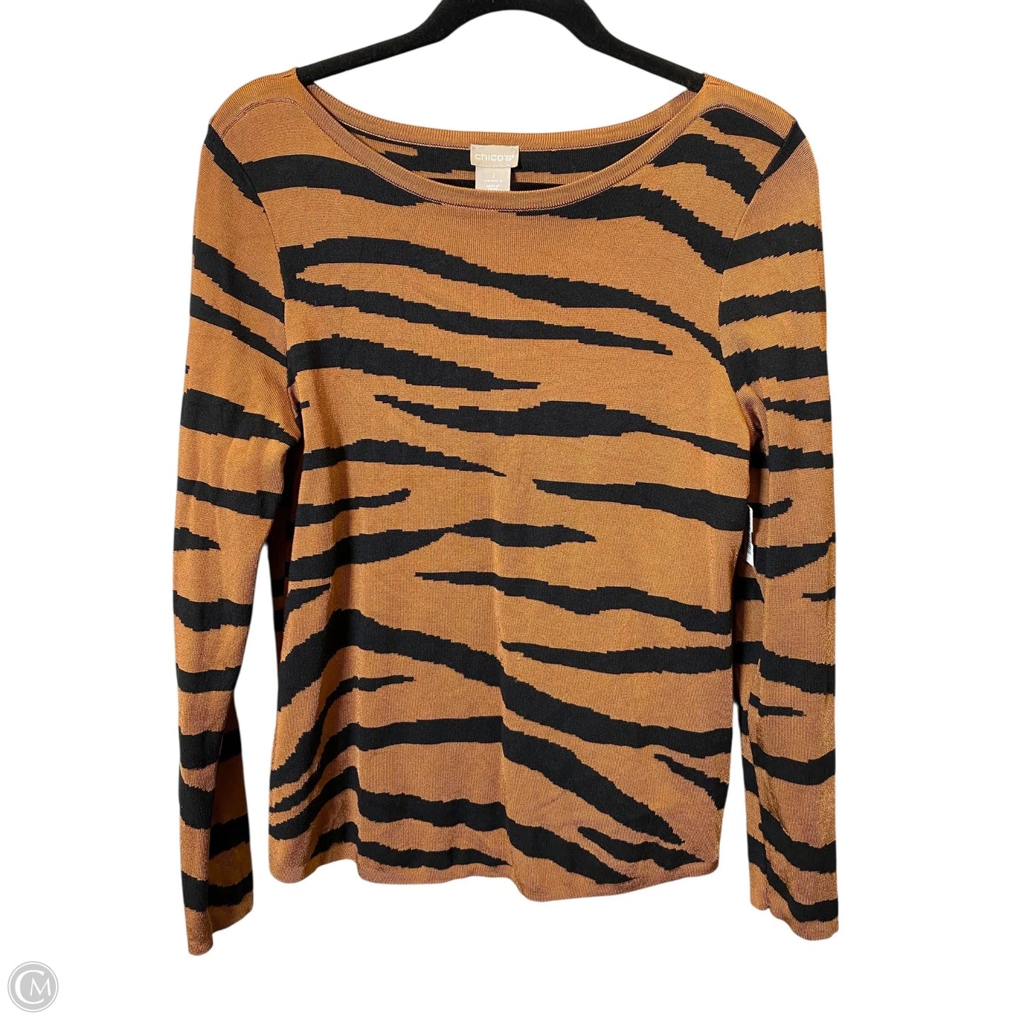 Top Long Sleeve By Chicos In Black & Orange, Size: M
