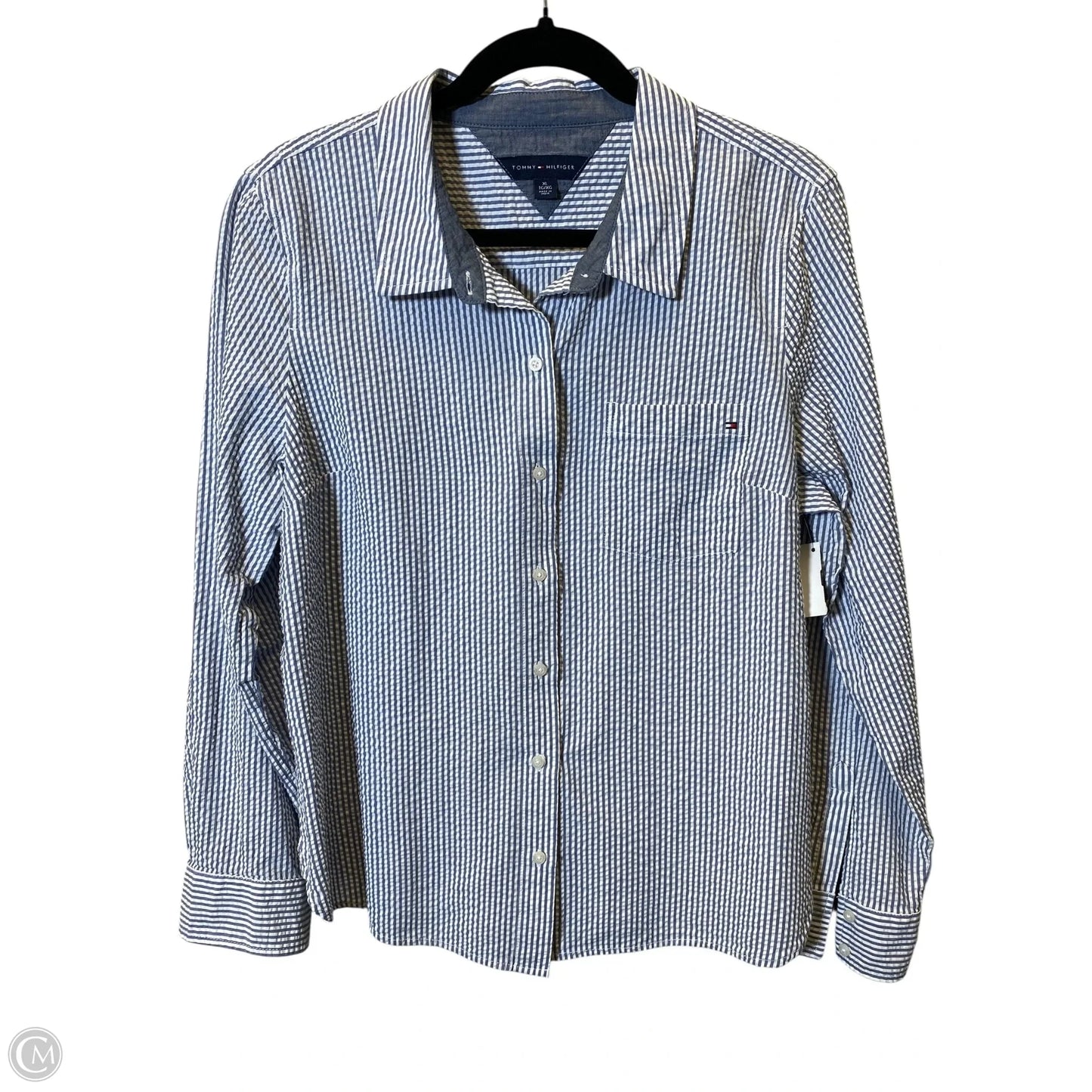 Blouse Long Sleeve By Tommy Hilfiger In Blue & White, Size: Xl