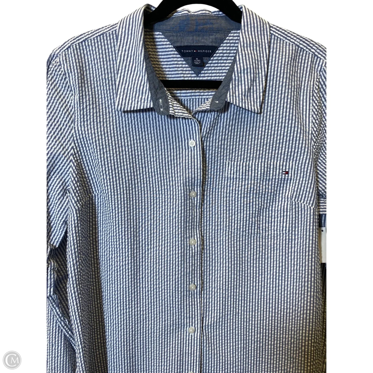 Blouse Long Sleeve By Tommy Hilfiger In Blue & White, Size: Xl