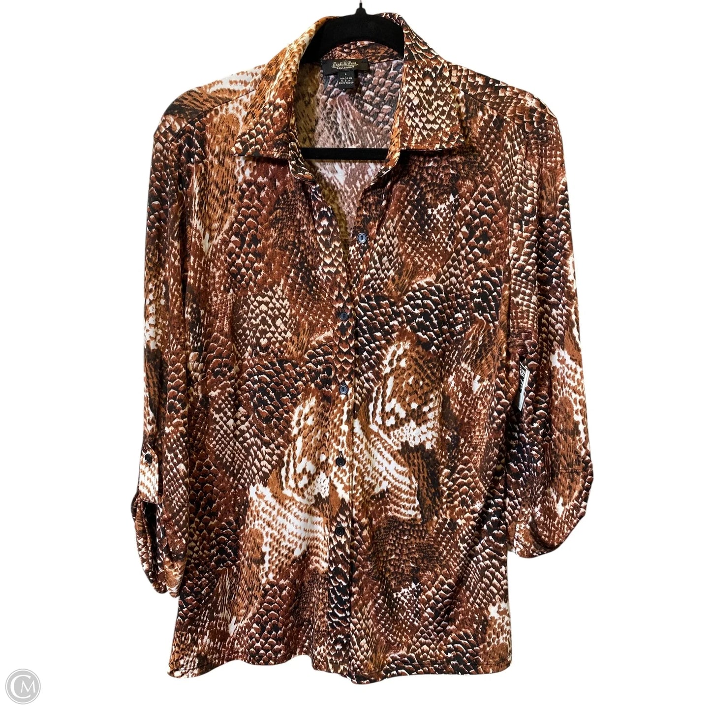 Top 3/4 Sleeve By Peck And Peck In Animal Print, Size: L