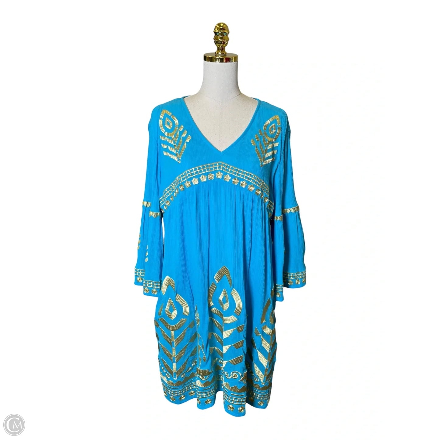 Dress Casual Midi By Soft Surroundings In Blue & Gold, Size: L