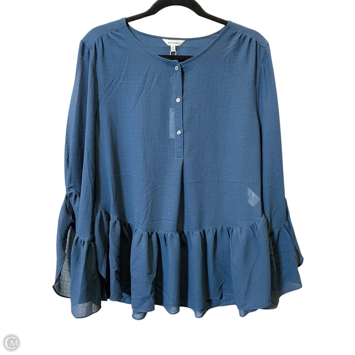 Blouse Long Sleeve By Max Studio In Navy, Size: L