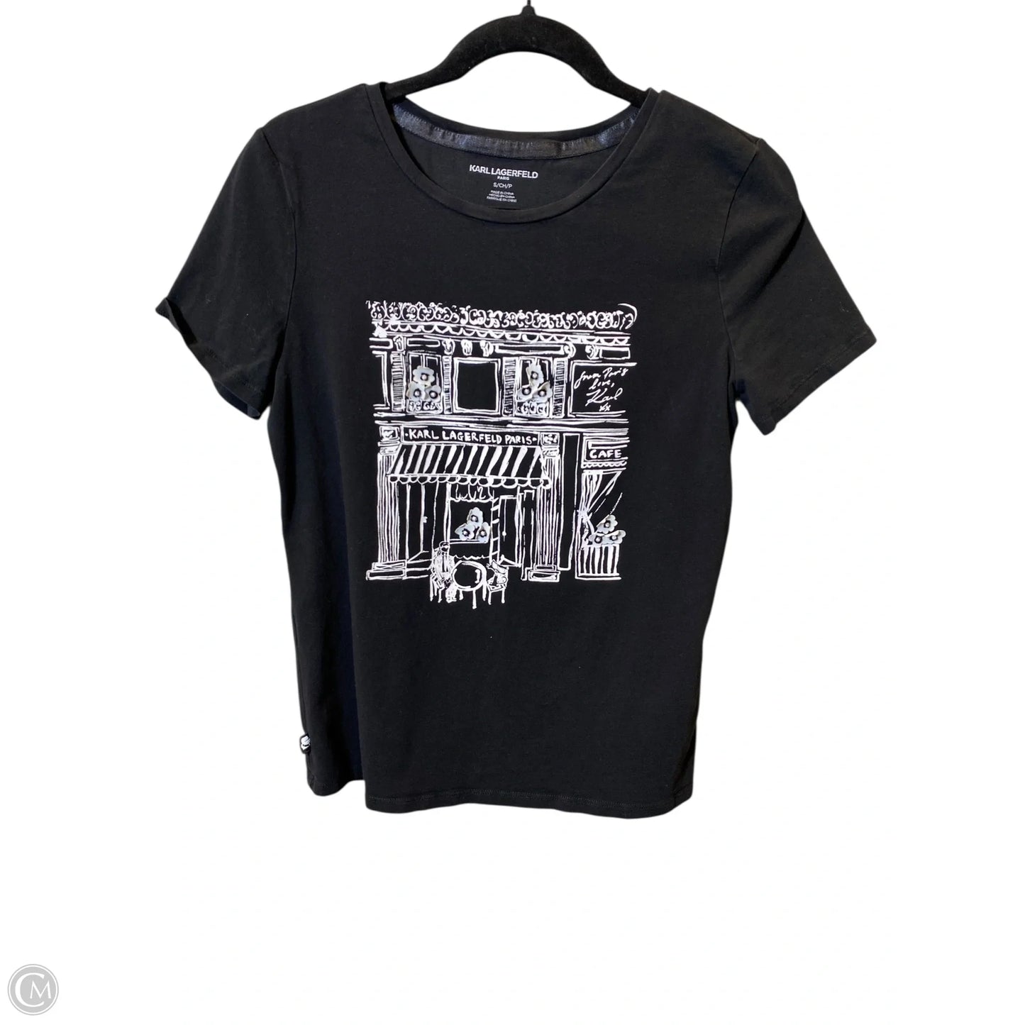 Top Short Sleeve Designer By Karl Lagerfeld In Black, Size: S