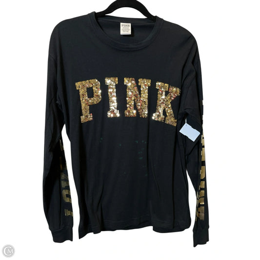 Top Long Sleeve By Pink In Black & Gold, Size: S