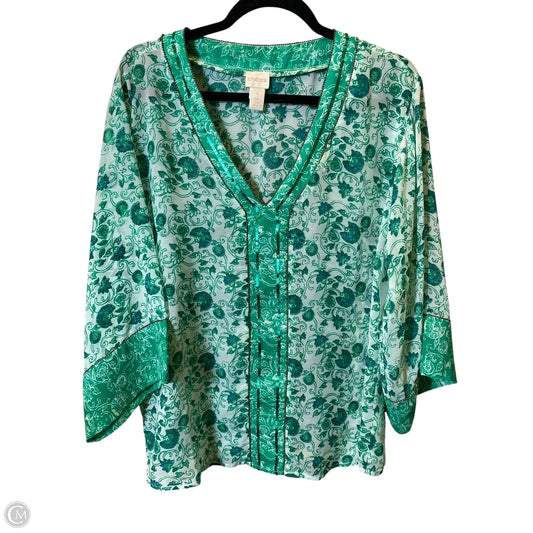 Top 3/4 Sleeve By Chicos In Floral Print, Size: M
