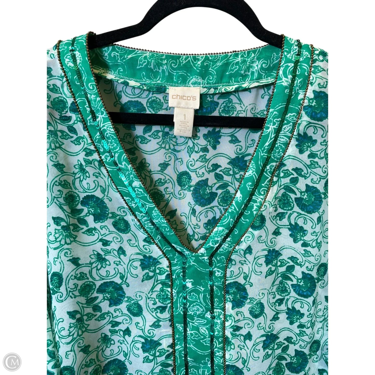 Top 3/4 Sleeve By Chicos In Floral Print, Size: M