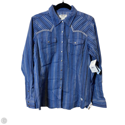 Top Long Sleeve By Ariat In Blue & White, Size: L