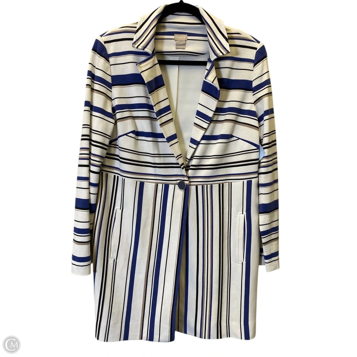 Blazer By Chicos In Striped Pattern, Size: M