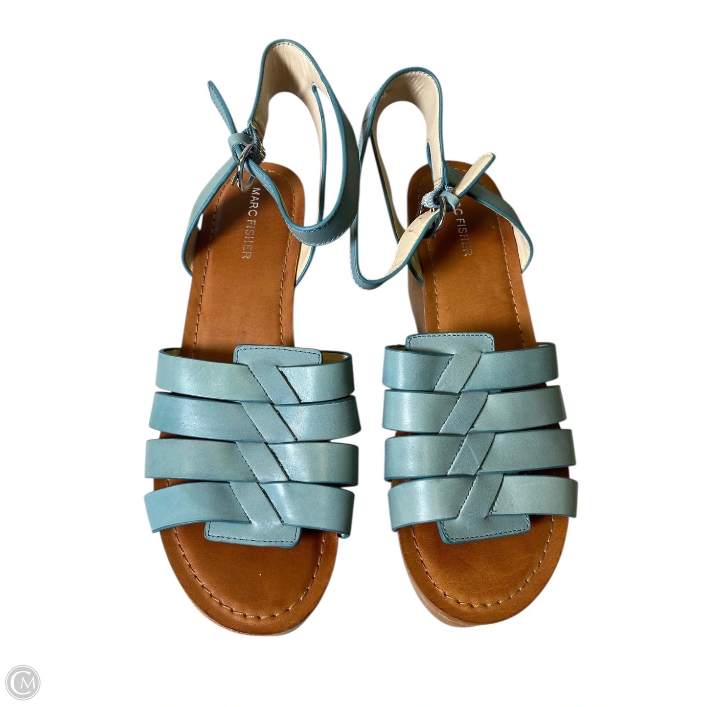 Sandals Heels Wedge By Marc Fisher In Blue & Brown, Size: 11