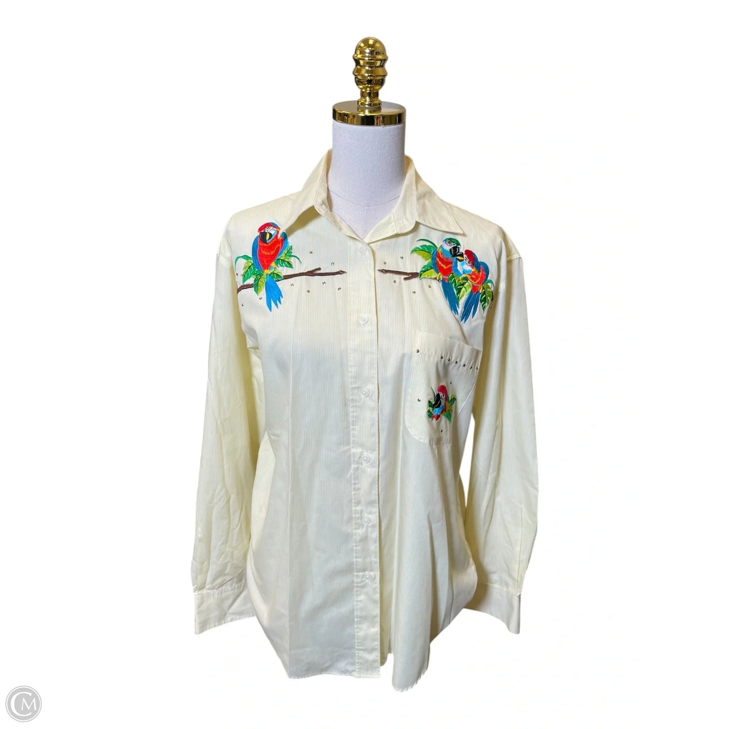Top Long Sleeve By Clothes Mentor In White & Yellow, Size: M