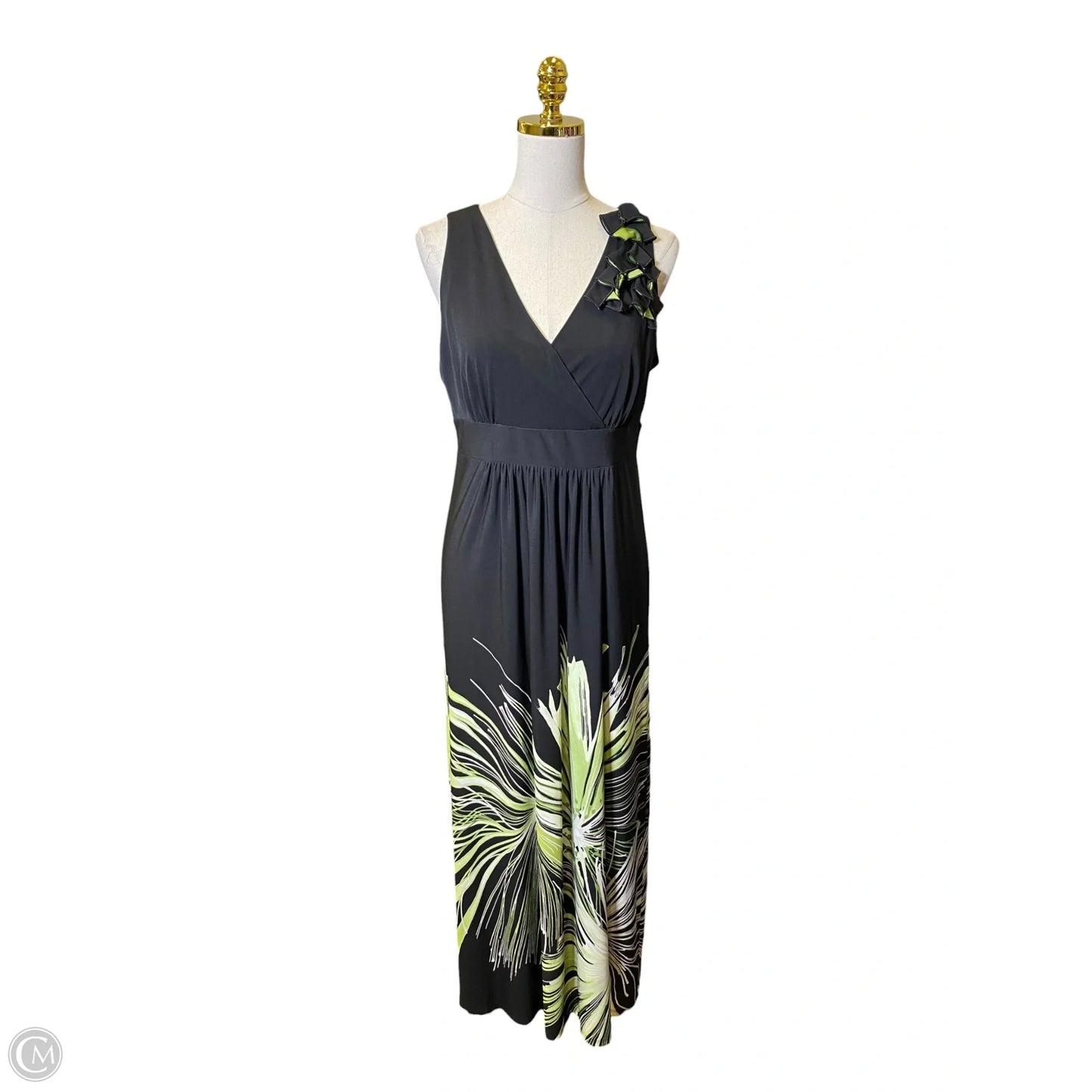 Dress Casual Maxi By Studio 1 In Black & Green, Size: 14
