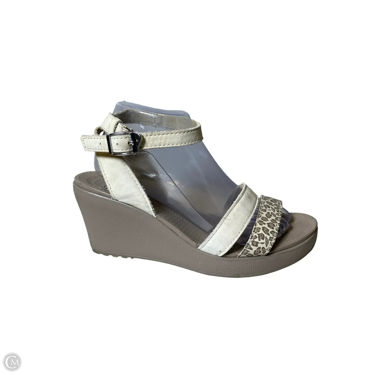 Sandals Heels Wedge By Crocs In Grey & Tan, Size: 10