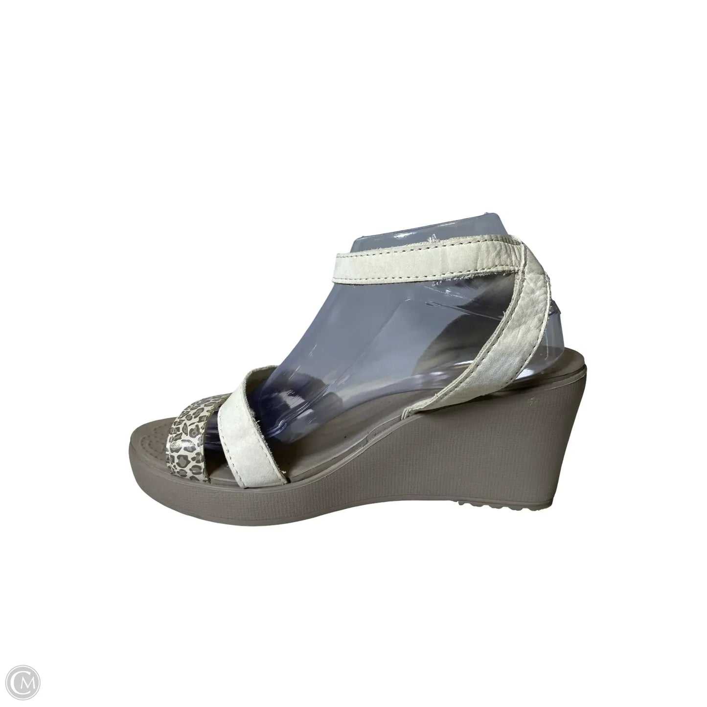 Sandals Heels Wedge By Crocs In Grey & Tan, Size: 10