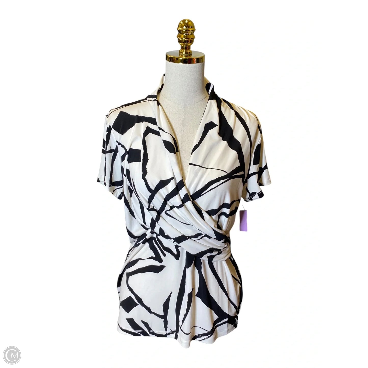 Top Short Sleeve By Dkny In Black & White, Size: L