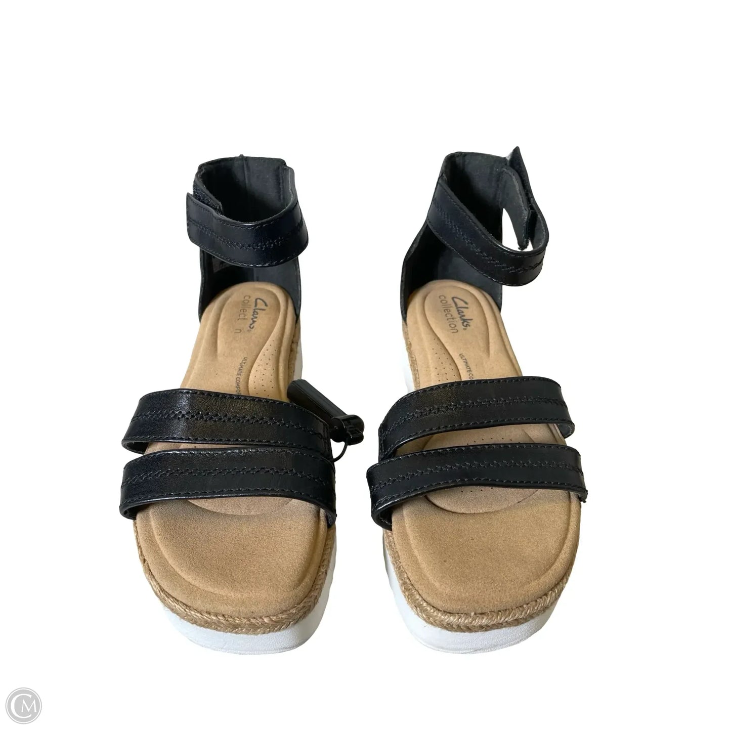 Sandals Heels Wedge By Clarks In Black & Tan, Size: 7