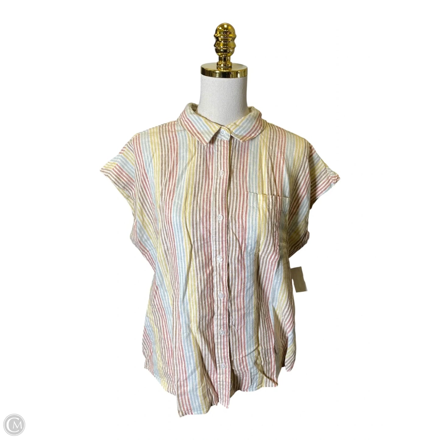 Blouse Short Sleeve By Thread And Supply In Striped Pattern, Size: M