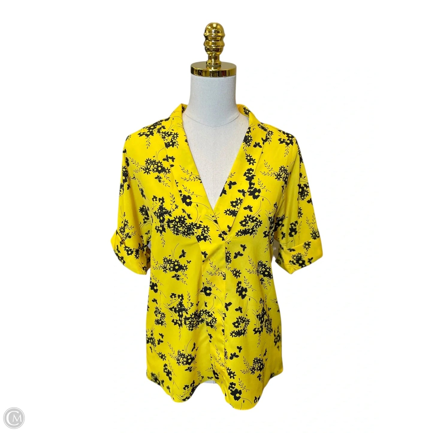 Top 3/4 Sleeve By Michael By Michael Kors In Black & Yellow, Size: S