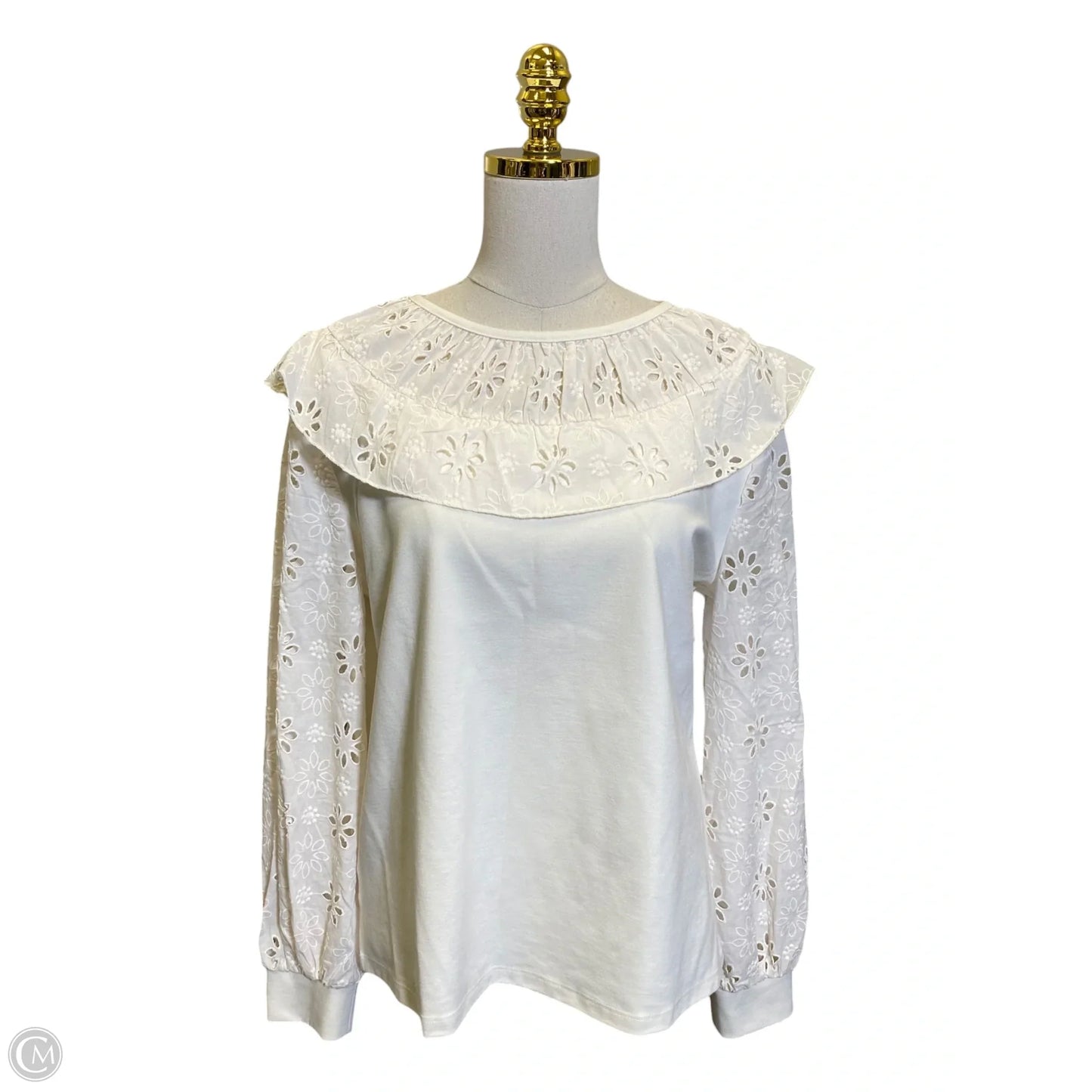 Top Long Sleeve By Ann Taylor In Cream, Size: L