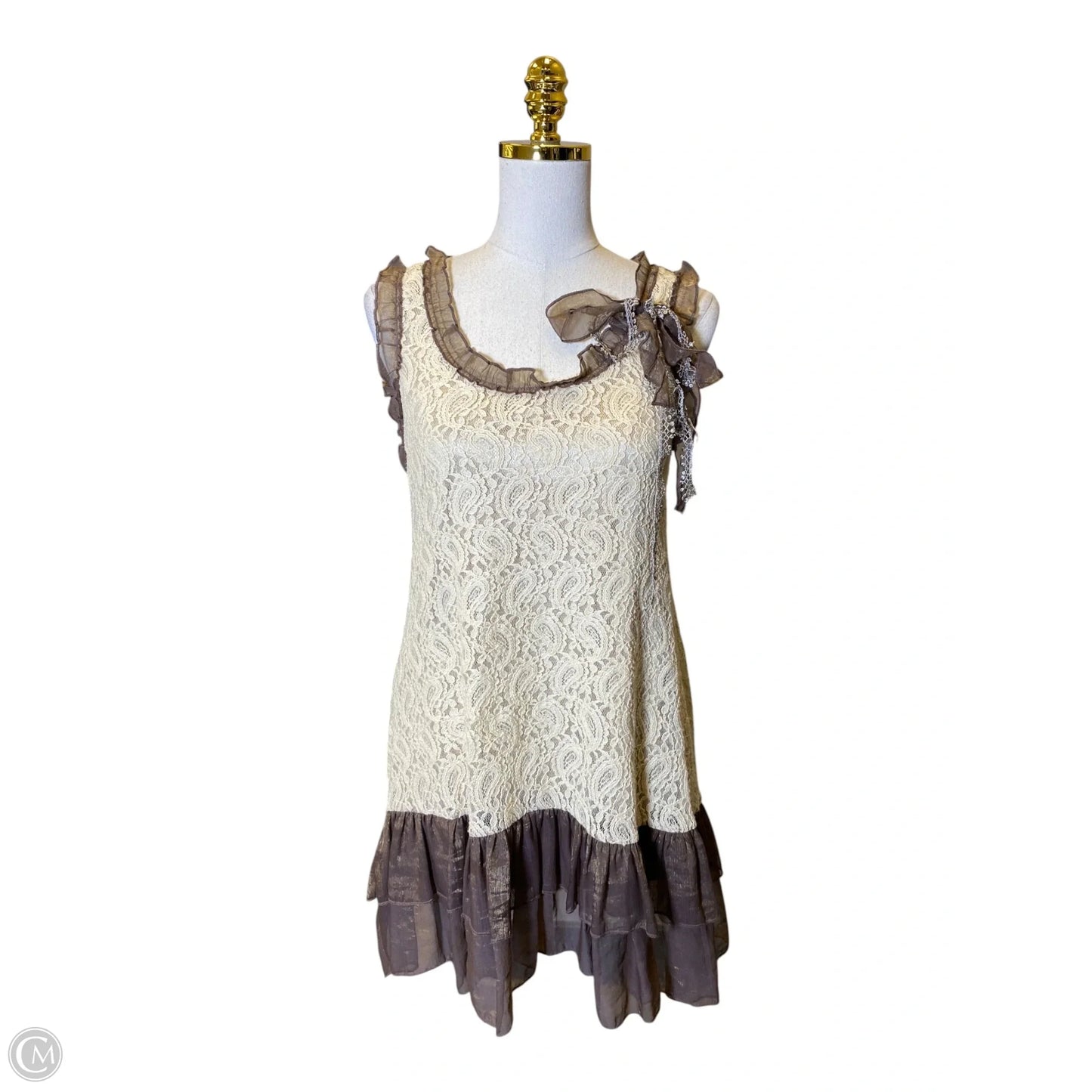 Dress Casual Midi By Areve In Brown & Cream, Size: M
