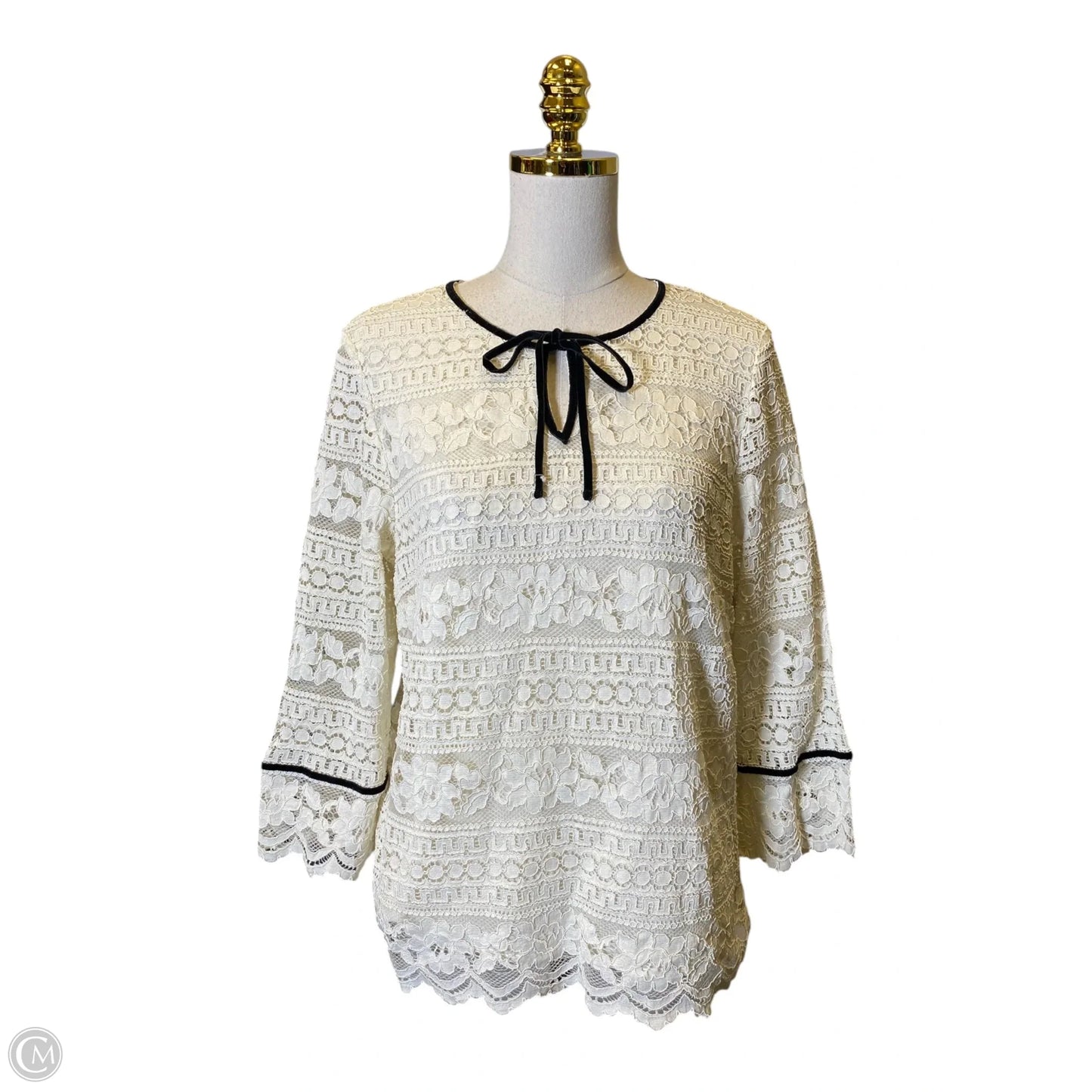Top Long Sleeve By Talbots In Black & Cream, Size: L