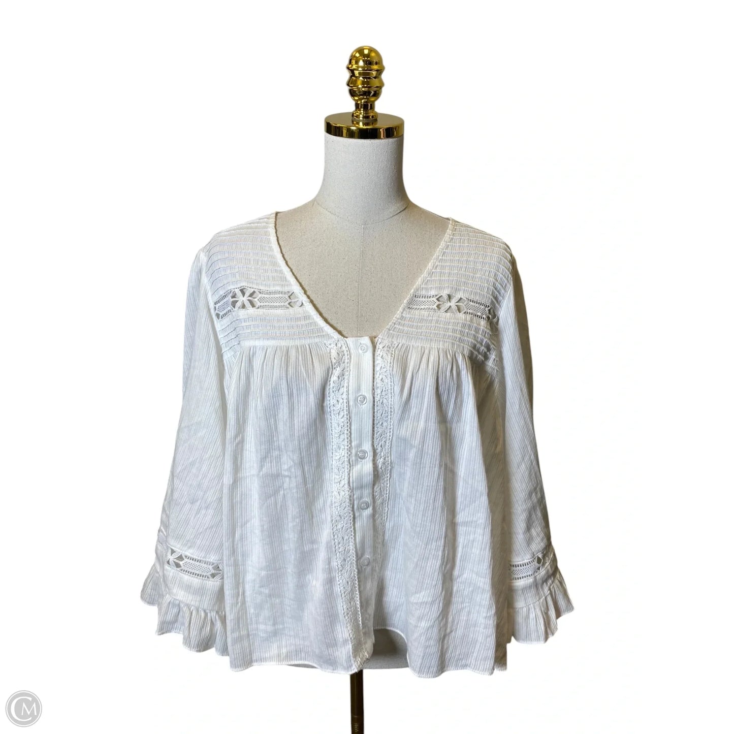 Top 3/4 Sleeve By Clothes Mentor In White, Size: L