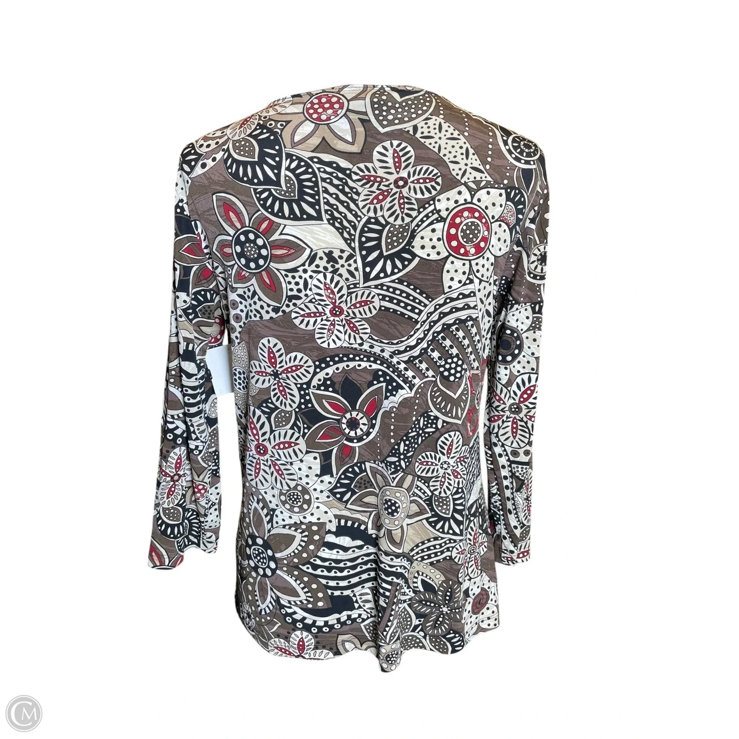 Top Long Sleeve By Chicos In Brown & Cream, Size: M
